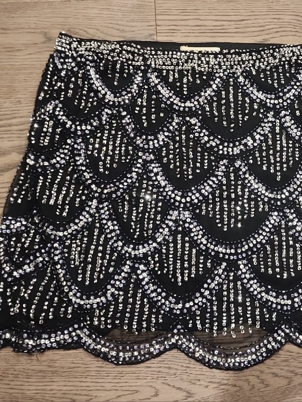 Arden B Black Sequin Scallop Mini Skirt
